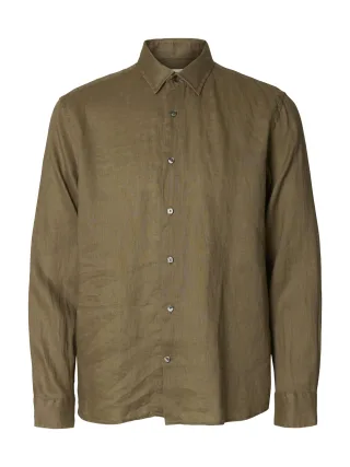selected men - SLHREGKYLIAN LINEN LS SHIRT Chocolate Chip - Gr. - S