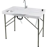 COSTWAY Campingtisch Fischreinigungstisch, mit 2 Spüle, tragbar
