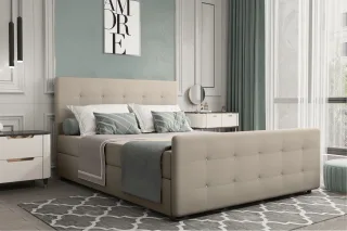 Boxspringbett Schlafzimmerbett MARKOS 120x220cm Stoff Soro Beige inkl. Bettka...