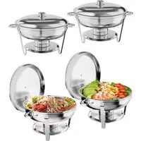 GarveeMore Speisenwärmer 5L runde Edelstahl-Chafing-Dishes und Warmhaltebehälter, (4-tlg), mit Deckel,Deckelhalter,Löffel,Pinzette für Catering,Partys,Abendessen