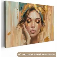 OneMillionCanvasses® Leinwandbild Frauen - Porträt - Luxus - Gold, Fotodruck (1 St), Leinwand Bilder Klein, Wand Dekoration Aesthetic 30x20 cm