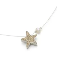 DUR Kette mit Anhänger Halskette Sandseestern K2595, 42 cm – Anhänger mit Seestern, Perle & Strandsand, Maritimer Damenschmuck
