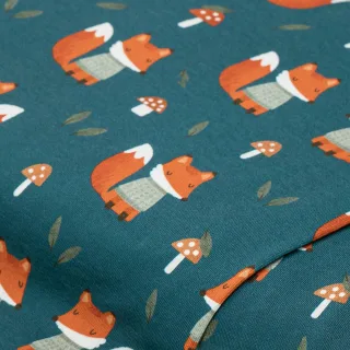Baumwoll-Jersey-Digitaldruck "Fuchs" mit Elasthan, petrol-color