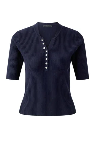 Oui - Rippstrick-Pullover blau - Gr. - 40