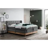 Belanoti Boxspringbett EON (Boxspringbett 180x200 elektrisch verstellbar Bett 180x200 mit Motor, 7-Zonen Taschenfederkern Matratze inklusive Visco Topper), in der Farbe Anthrazit H2/H3 Polsterbett Motorbett mit Eiche