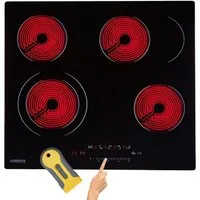 Arebos Elektro-Kochfeld Glaskeramikkochfeld - 6600W - 4 Kochzonen, Sensor-Touch, Autoabschaltung, Kindersicherung/Tastensperre