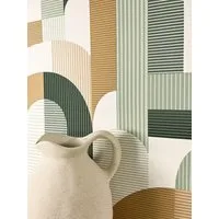 Newroom Vliestapete Leona Green Tapete Mustertapete Streifen,Linien,Bogen, Grün Tapete Modern Streifen - Mustertapete Boho-Tapete Weiß Braun Boho Grafisch Linien Bogen für Wohnzimmer Schlafzimmer Küche, Boho-Tapete