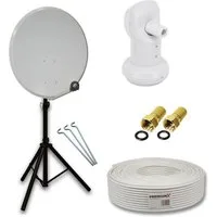 PremiumX Camping Satelliten-Komplettanlage 80cm Alu LNB Kabel F-Stecker Stativ SAT-Antenne