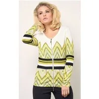 Passioni Cardigan Twinset mit Zick-Zack-Muster in Grün, Weiß, Gelb und Schwarz