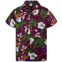 King Kameha Hawaiihemd "Cherry Parrot" Funky Hawaiihemd Herren Kurzarm Fronttasche Sommerhemd