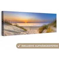 OneMillionCanvasses® Leinwandbild Panorama Düne - Sonnenuntergang - Horizont - Strand - Gras, Fotodruck (1 St), Wandbild, Deko Schlafzimmer Wohnzimmer Flur 60x20 cm