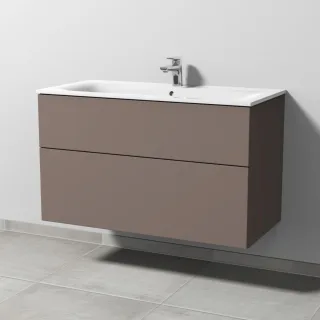 Sanipa 3way Waschtischunterbau zu Geberit Renova Plan Slim Waschtisch mit 2 Auszügen, Taupe-Matt SP6881T