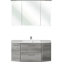 Saphir Badmöbel-Set Quickset 2-teilig, Mineralmarmor-Waschtisch mit LED-Spiegelschrank, (2-St), Badezimmer Set inkl. Türdämpfer, 5 Türen, 1 Klappe, 1 Schublade