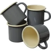 MARELIDA Becher Krüger Becher 8 cm Blechbecher 0,35L emailliert grau creme 4 Stück, 4-tlg., Emaille