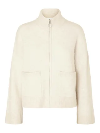 selected women - SLWSIA RAS LS KNIT ZIPPER CARDIGAN NOOS Birch - Gr. - L