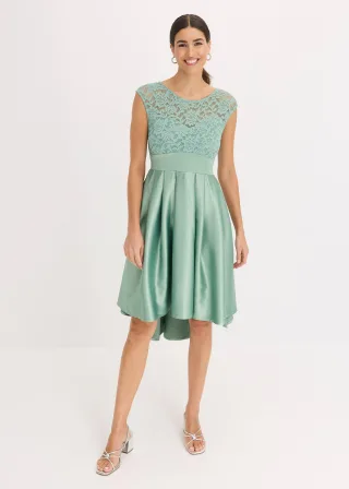 bonprix Vokuhila-Kleid aus glänzendem Satin mit Spitze, grün, Gr.38, Bezauberndes Cocktail-Kleid aus glänzendem Satin mit Taillen-Einsatz und Spitze im Oberteil