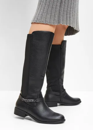 bonprix Stiefel, schwarz, Gr.36, Bequemer Weitschaftstiefel mit dekorativer Kette