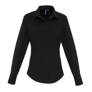 Premier Womens/Ladies Stretch Fit Popeline Langarm-Bluse (Schwarz)