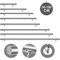 Clanmacy Handlauf Edelstahl Außentreppe Geländer Treppengeländer 50 -200 cm Wandhandlauf, 50 cm Gesamtlänge, Edelstahl matt