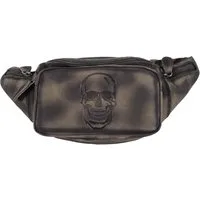 Einkaufszauber Gürteltasche Echt Leder Gürteltasche Bauchtasche Skull Totenkopf Solo Schwarzbraun, Echtes Büffelleder