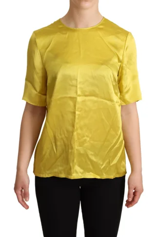 Dolce & Gabbana Damen Gelbe Seidenbluse mit kurzen Ärmeln T-Shirt