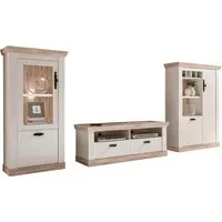 Home affaire Wohnwand Florenz, Anbauwand im Landhausstil, Komplettset mit Metallgriffen, (3-St), enthält Vitrine, Lowboard und Kommode, 330 cm breit