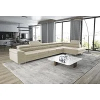 thematys Ecksofa ASTON MAXI 405 x 203cm mit Schlaffunktion & Bettkasten –, L-Sofa mit 5 verstellbaren Kopfstützen, Samt (Monolith), Cord (Poso) - L-Form, XL-Wohnlandschaft, 405 cm breit