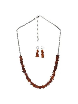 Steuer Modeschmuck Schmuckset Set aus Collier und Ohrhänger Bernstein braun