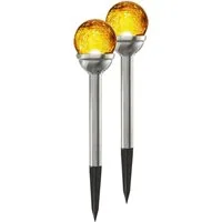 STAR TRADING LED Solarleuchte Solar-Wegleuchte Roma, Tageslichtsensor, LED fest integriert, bernsteinfarben, Dämmerungssensor, 2er-Set, Licht amberfarben, kompakte Bauform