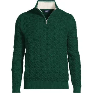 Strukturierter Drifter Pullover mit Reißverschluss, Herren,  Grün, Baumwolle, by Lands' End