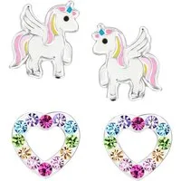 schmuck23 Ohrstecker-Set Kinder Ohrringe Einhorn Blume echt 925 Silber (Set), 2 Paar Ohrstecker