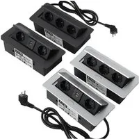 XERSEK 1.8m Kabel + Netzteil Versenkbar Einbausteckdose Alu Tischsteckdose Einbau-Tischsteckdose (3Fach, 3500W/16A Tischplatte, Bodensteckdose), Aluminium Steckdosenleiste für Möbel, Büro, Küche