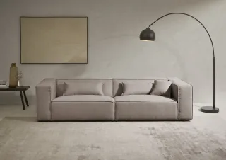 LeGer Home by Lena Gercke 3-Sitzer "PIARA, Couch mit Kedernaht, Sofa in Cord, Leinenoptik o. Strukturstoff" schwarze Füße, bequemer Sitzkomfort