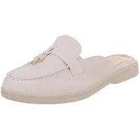 Ital-Design Damen Mule Schlupfschuh mit Metallic-Detail Pantolette (91742530) Blockabsatz Pantoletten in Beige