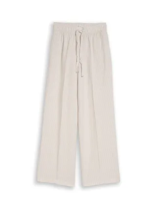 Tom Tailor - Loose Fit Hose mit Leinenanteil taupe white irregular stripe - Gr. - 30