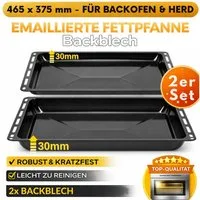 ICQN Backblech 465 x 370 x 30 mm, Emaille, (Set mit Backblech, 2-St), Passend für Bosch, Neff, Constructa, Beko, Samsung, Teka