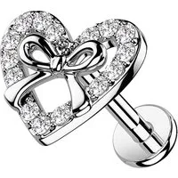 Taffstyle Piercing-Set Tragus Conch Piercing flach Kristall Herz Schleife Silber 6mm (Ohr Lobe Daith Conch Orbital Snug Ohrring Piercing Helix Rook), Ohrstecker Ohr Helix Innengewinde Ohrpiercing Cartilage Knorpel Tragus
