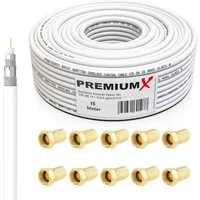 PremiumX 15m BASIC Koaxialkabel 135dB 4-fach SAT Koax Kabel 10x F-Stecker SAT-Kabel