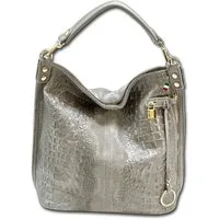 FLORENCE Shopper Beuteltasche Shopper grau Florence (Beuteltasche, Shopper), Damen Tasche Echtes Leder, Kalbsleder grau, Kroko-Prägung
