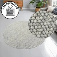 OTTO home Wollteppich Wolly, rund, Höhe: 14 mm, Wolle, handgewebt, Handweb Teppiche, Wohnzimmer, Schlafzimmer