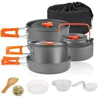PFCTART Topf-Set Tragbares Camping-Kochset, 16-teiliges Kochgeschirr-Set, Aluminium (16-tlg), Kochtöpfe, Pfannen, Kessel