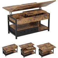 MSMASK Couchtisch 3-in-1-Multifunktions-Wohnzimmertisch mit 2 Schubladen, Kaffeetisch, Versteckte Aufbewahrung, 50T x 100B x 50H cm