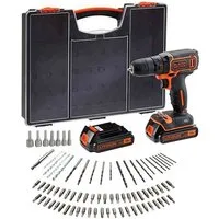 Black + Decker Bohrmaschine BDC718AS2O-QW 18V AKKU SCHRAUBER, Lithium-Technologie, 10-fach Drehmomentsteuerung, Kompakt