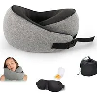 Refined Living Nackenkissen 3 in 1 Nackenkissen Flugzeug Reisekissen 100% Memory Foam, Nackenstützkissen Kopfkissen mit Augenmaske erhältlich und Ohrstöpsel, 1-tlg., 360º Ergonomisches Design Asymmetrische Seiten Reisetasche Inklusive, Weiche Passfor