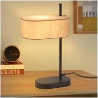 ZMH Tischleuchte Wohnzimmer 44.5cm E14 Schwarz Nachttischlampe Leinen Stoffschirm, Hochwertige Design, ohne Leuchtmittel, mit Schalter Kabel und Stecker Retro Wohnzimmerlampe