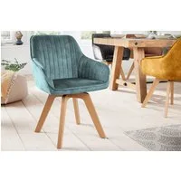 riess-ambiente Polsterstuhl LIVORNO petrol/natur – Samt, drehbar, Holz-Beine, mit Armlehne (Einzelartikel, 1 St), mit 180° Drehfunktion und Autoreturn – ideal für Dein Esszimmer