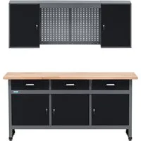 KÜPPER Werkstatt-Set 70421, 170 cm breit, Werkbank, Hängeschrank, massive 30 mm Buchenarbeitsplatte