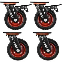 XERSEK Möbelrolle 4 Stück Schwerlastrollen 360° Lenkrollen mit Bremse Transportrollen, 150mm Transportrollen Vollgummi Rollen(2 Lenkrollen 2 Bremsrollen)