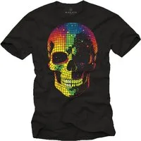 MAKAYA Print-Shirt Herren Disco Skull Totenkopf Jungen Jungs Teenager Party Motiv Gothic