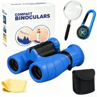 Toomoke Lernspielzeug 8x21 Children's Binoculars,Outdoor-Spielzeug Fernglas für Kinder,Blau, Mit Kompass, Lupe und Reinigungstuch, für Kinder 3-12 Jahre, Geschenk